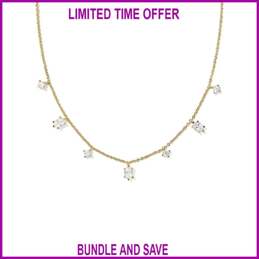 Gold Plated Delicate Strand Necklace with Crystal Accents 16" Chain